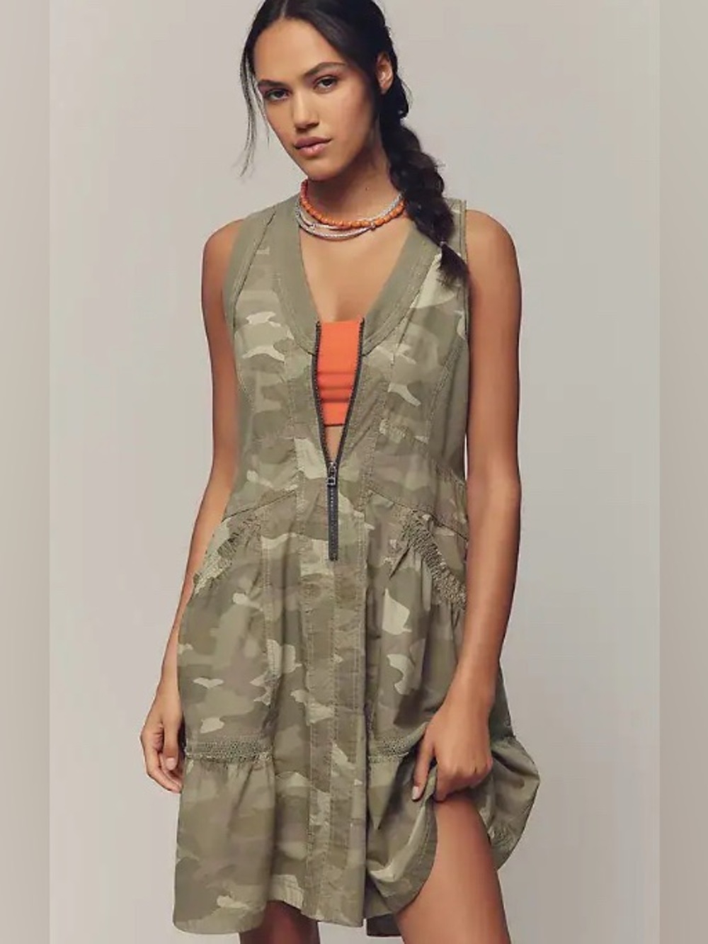 DAILY PRACTICE BY ANTHROPOLOGIE Trek Utility Mini Dress Camouflage Size Large